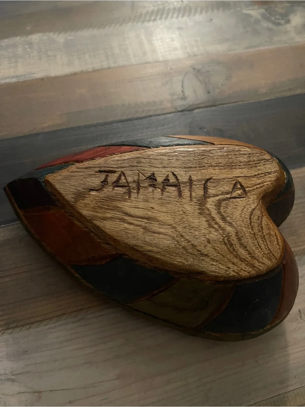 Handcrafted Jamaican Wooden Heart Trinket Jewelry Box – Floral Carved Folk Art